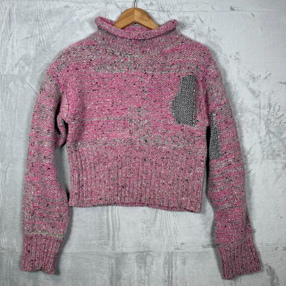Phillip Lim Sweater Small Pink, Grey, Silver Mock Neck Cropped Ribbed Cozy! - Picture 1 of 13